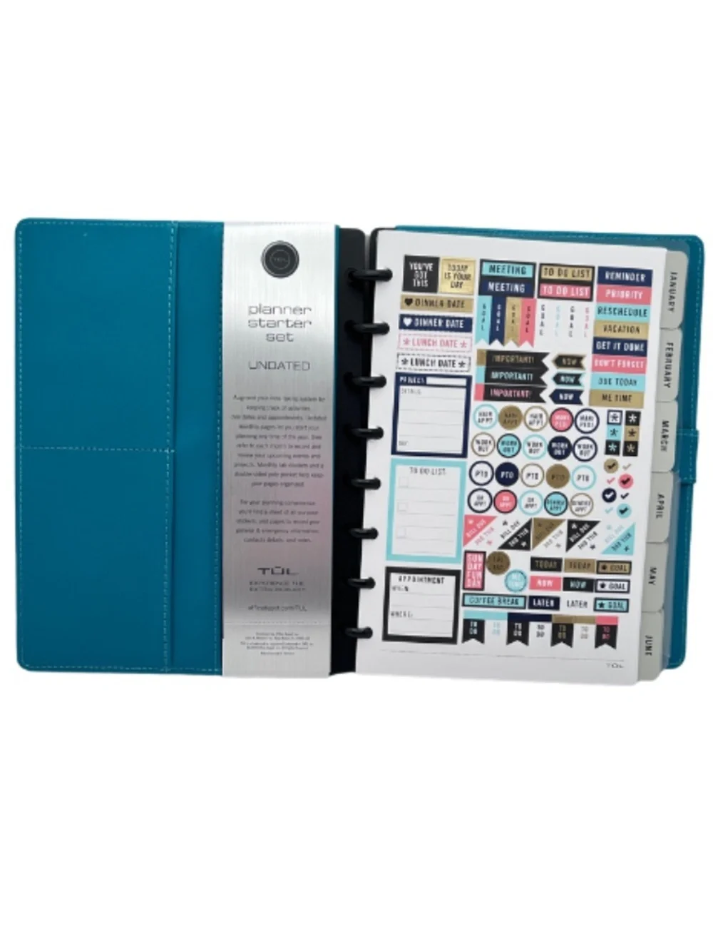 Discbound Monthly Planner Starter Set, Junior Size, Leather Cover, UNDATED!